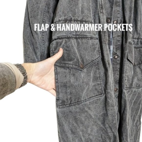 Vintage Outback Canvas Duster Coat Washed Black Western Rancher L - Picture 10 of 15